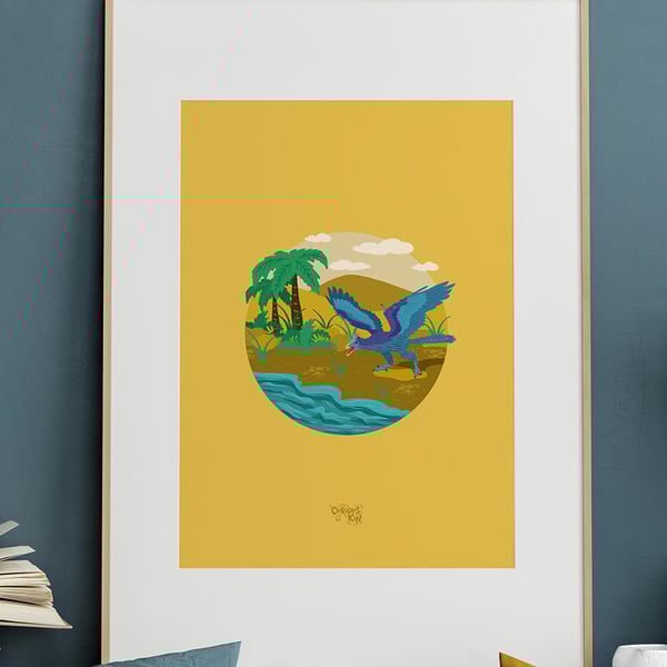 Dino bird, Archaeopteryx dinosaur, A3 print