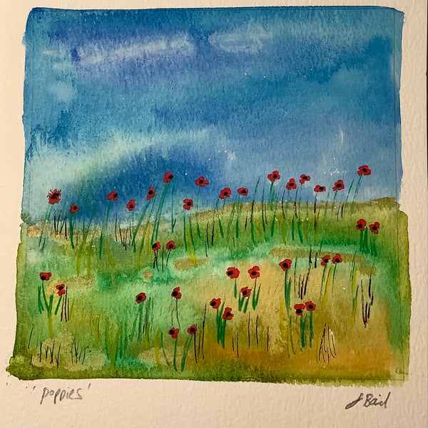 Poppies. Original watercolour. Field. Art. Picture.