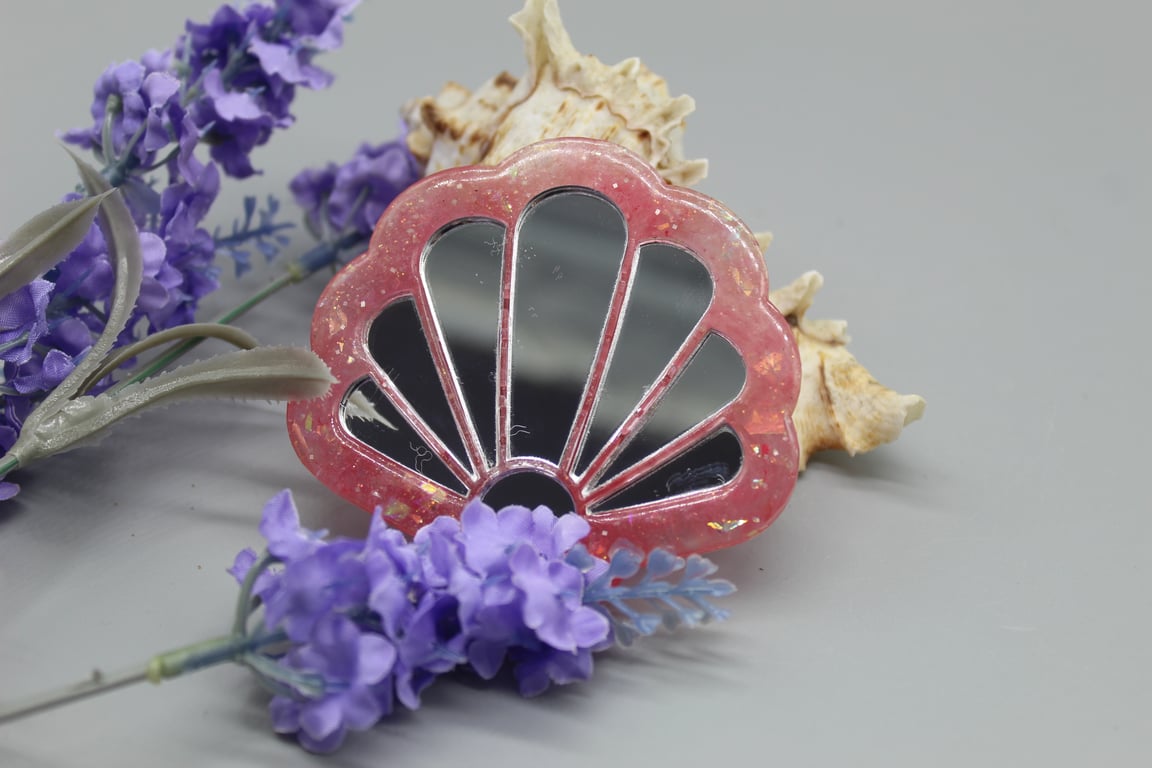 Shell Mirror, Resin Shell Mirror, Resin Compact Mirror, Shell Pocket Mirror, 