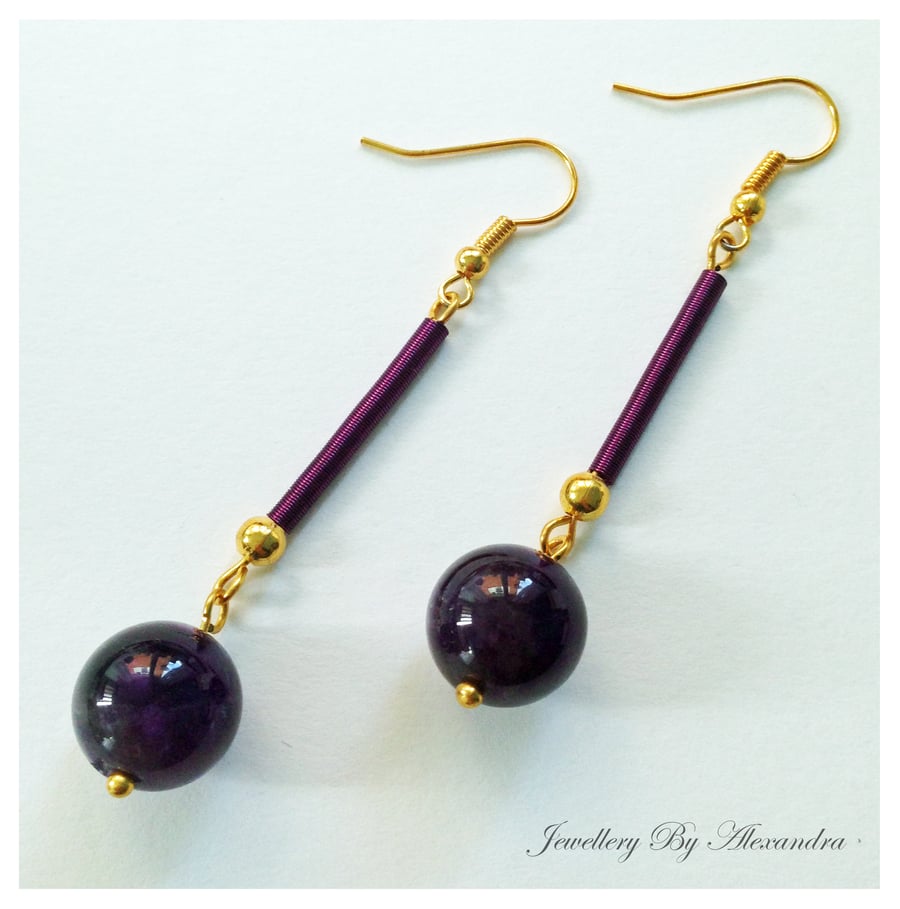 Purple Amethyst and Wire Earrings