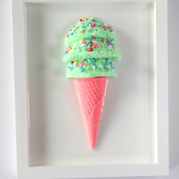 Fun Ice Cream Art Decor – Colorful Mint Ice Cream Cone Artwork, Great Gift Idea 