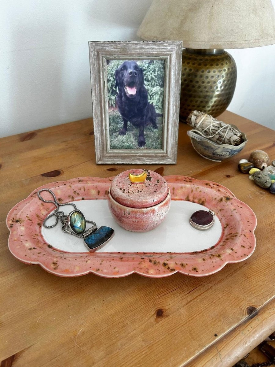 Handmade Ceramic Serving Tray: Pink Mottled Glaze, Scalloped Edge