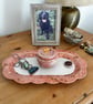 Handmade Ceramic Serving Tray: Pink Mottled Glaze, Scalloped Edge