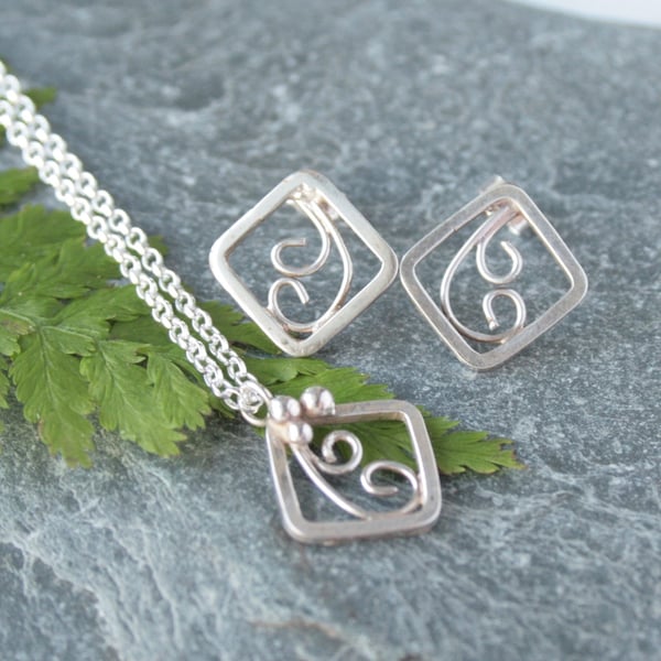Sterling silver jewellery gift set inspired by ferns