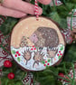 Hedgehog hand-painted Christmas log slice decoration  - Image 4