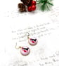 Robins wearing winter hats nostalgic festive fabric button dangle earrings - Image 9