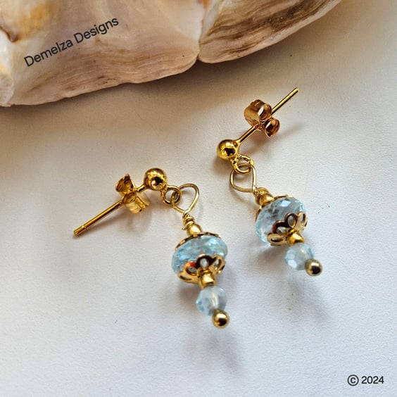 Designer Dainty, Sky Blue Topaz Gold Vermeil Stud Earrings 'ONE OFF' Pair