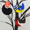 3 Garden bird decorations - clay robin, bluetit and blackbird bird lover gift