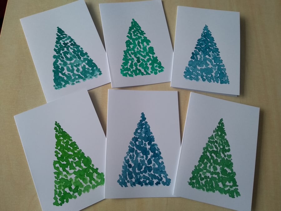 Set of 6 Original Hand Painted Christmas Cards