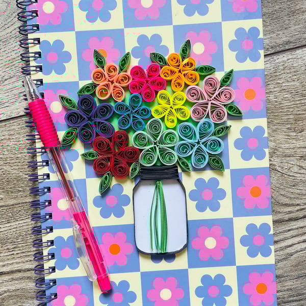 Stunning Handmade Quilled flowers Notebook & Pen Set  Size A5 