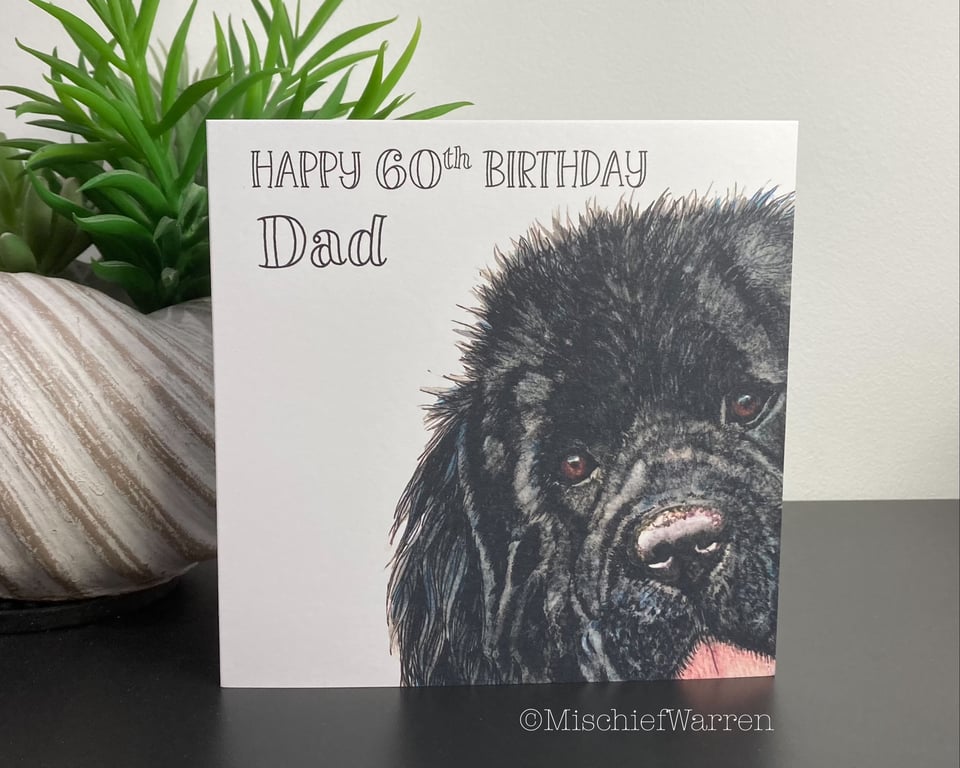 Newfoundland Card. Blank or personalised Newfie dog art card for any occasion.
