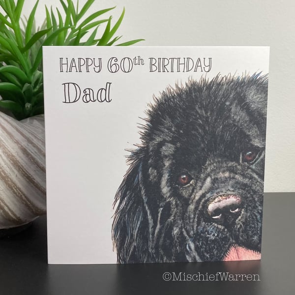 Newfoundland Card. Blank or personalised Newfie dog art card for any occasion.