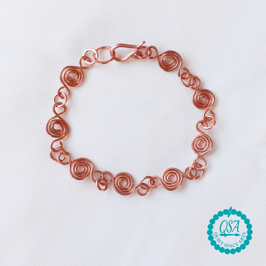 Handmade Copper Spirals Wirewrap Unisex Bracelet fits 6 to 7.5 inch