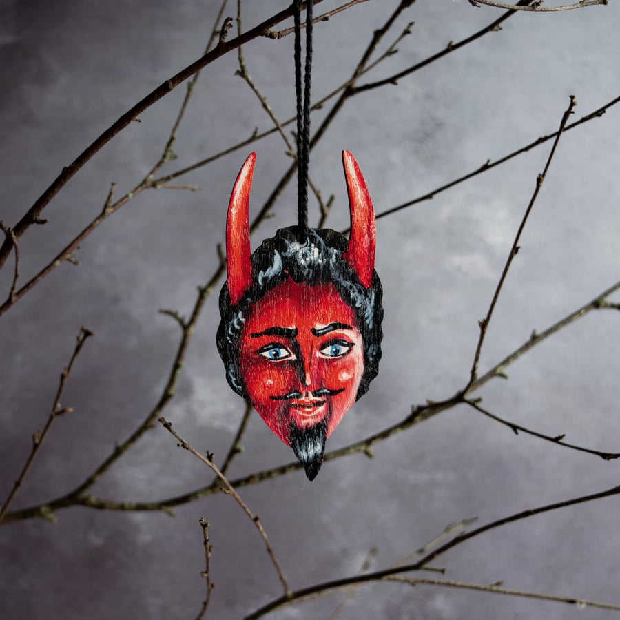 Red Devil head wooden hanging decoration 