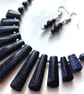 Blue Goldstone Tapered Necklace & Earrings Handmade Jewellery Gift Set  - Image 3