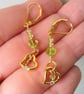 Gold Peridot Heart Earrings, Gold Heart Gemstone Drop Leverback Earrings - Image 4