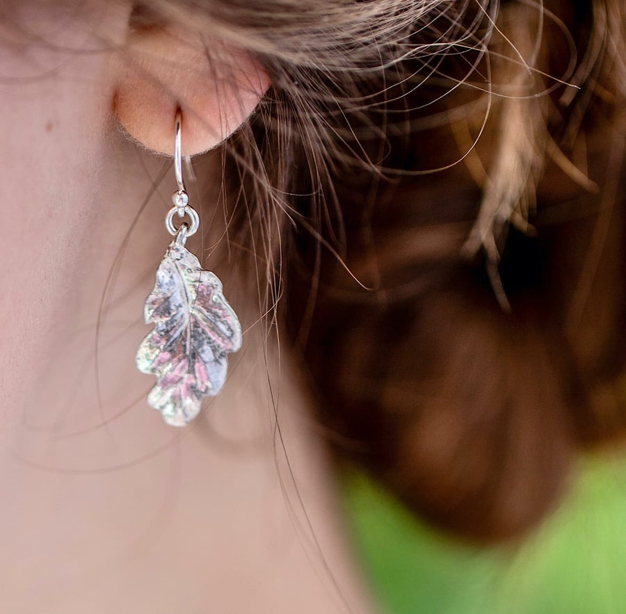 Sterling Silver Oak Leaf Earrings, Autumn leaf earrings