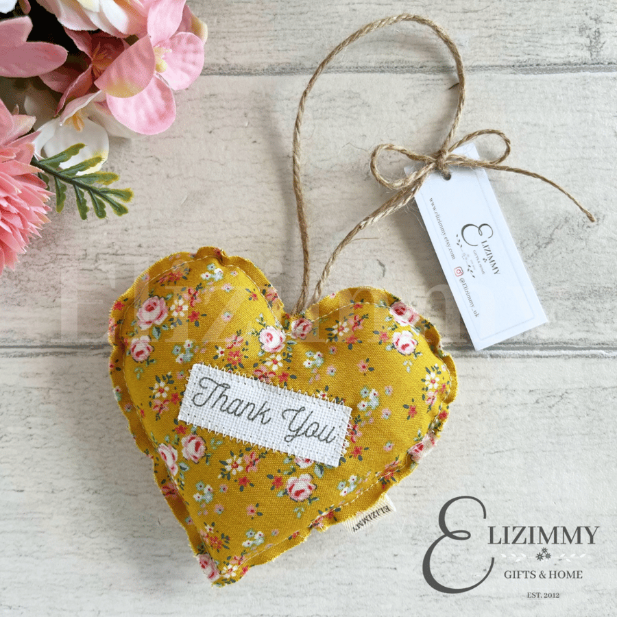 Personalised Hanging Floral Fabric Heart Decoration. Gift For Her. Heart Decor 