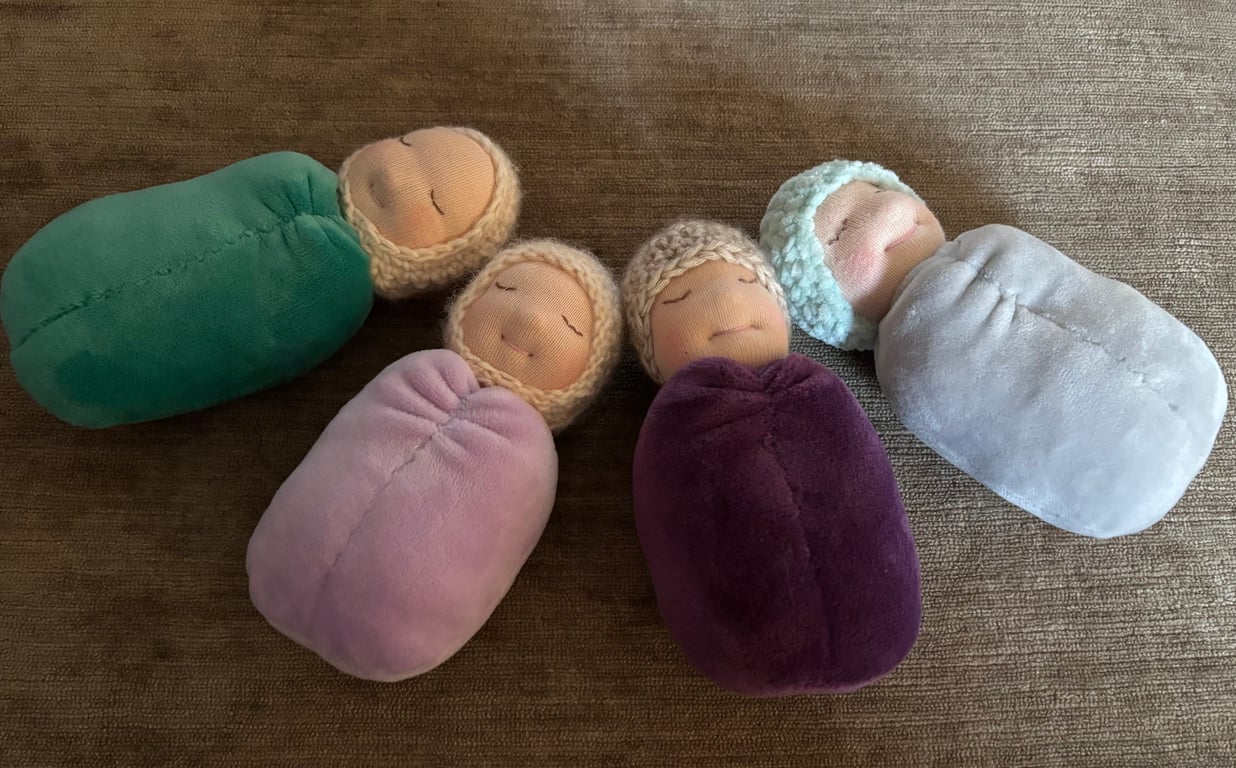Set of 4 mini Waldorf cuddle dolls