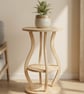 Modern Wooden Accent End Table, Curved Plant Shelf, Bedside Table, Minimalist Ho