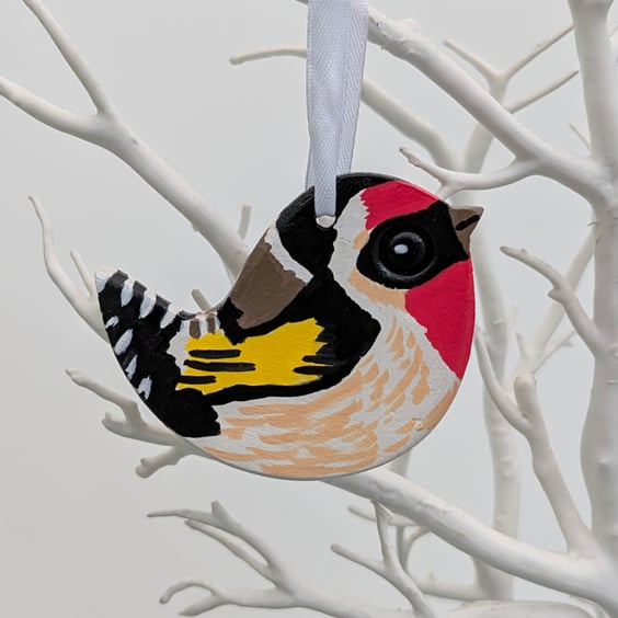 Goldfinch clay bird decoration, hanging garden bird, window decoration 
