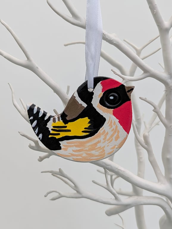 Goldfinch clay bird decoration, hanging garden bird, window decoration 