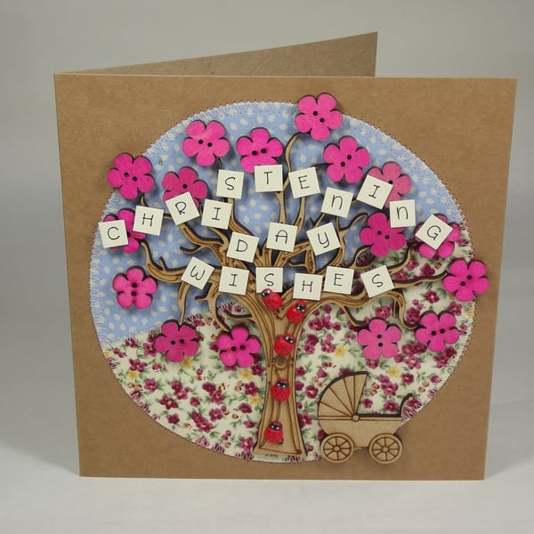 Kacia's Christening Day Wishes Fabric Christening Greetings Card