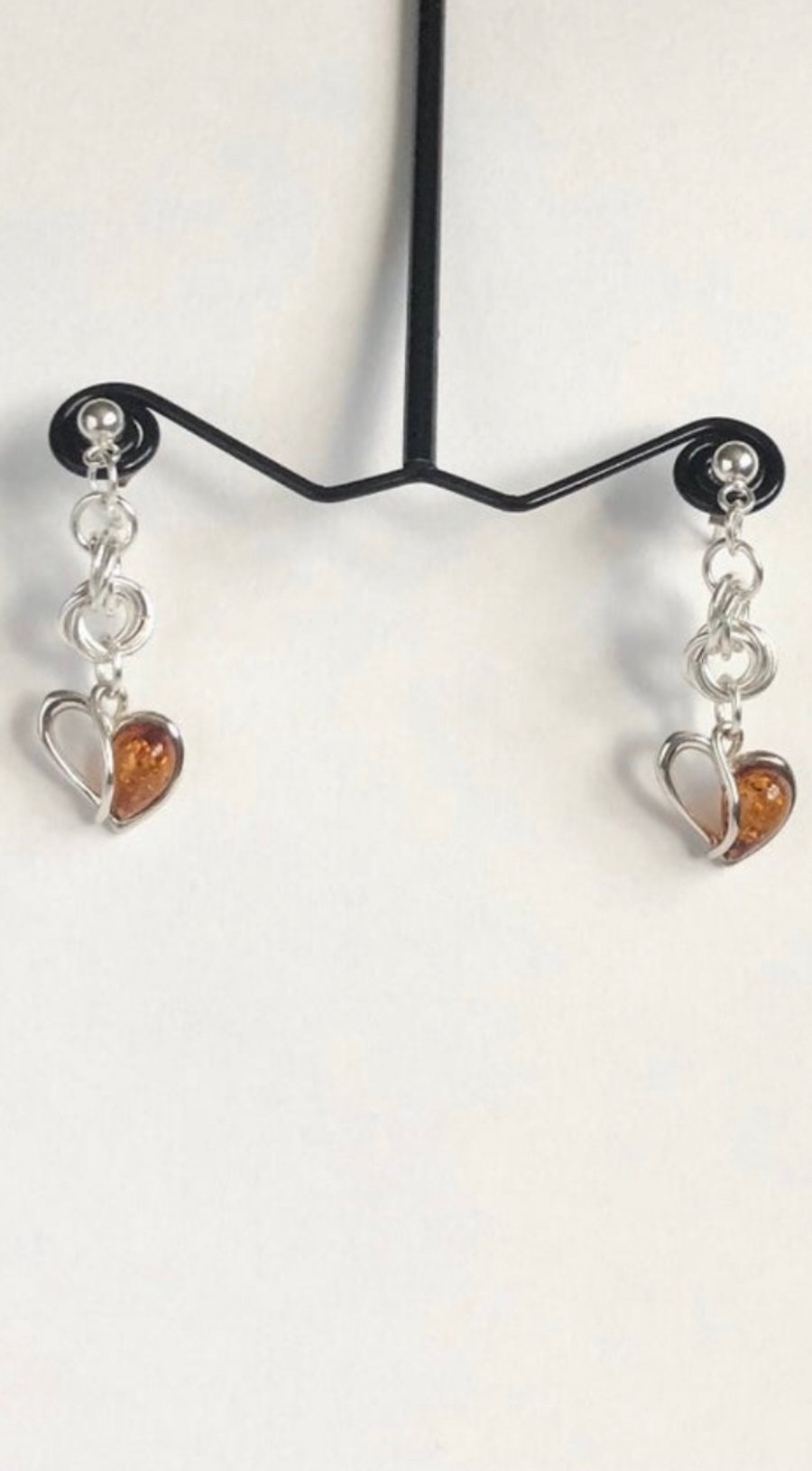 Amber Heart Chainmaille Earrings