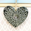 Small Ceramic heart hanging decoration Pottery Heart Folk art Grey