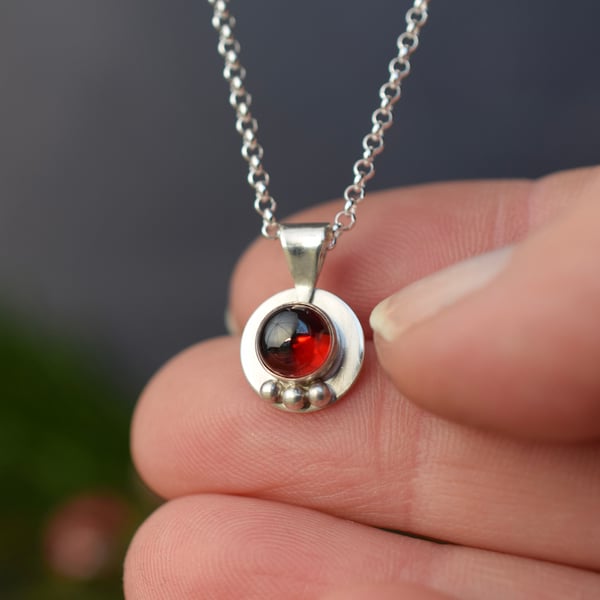 Sterling Silver and Garnet Gemstone Pendant Necklace
