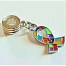 Autism Awareness Small Ribbon Charm on Silver Coloured Alloy Charm Dangle