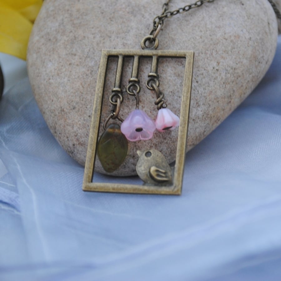 Bird & flower necklace