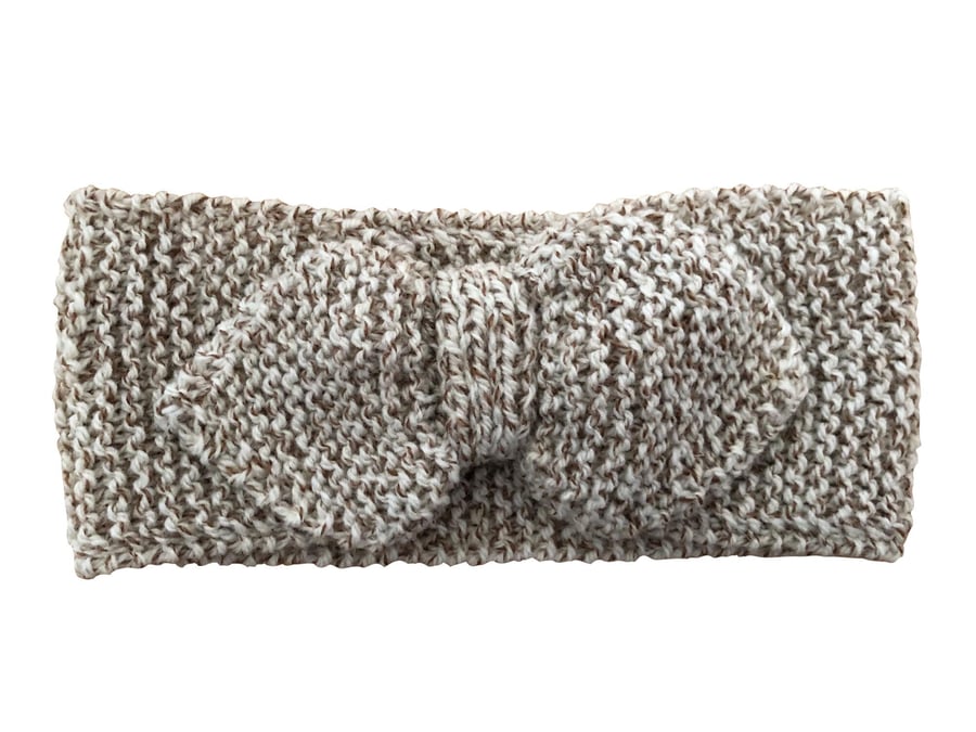 Hand Knitted Cream And Pale Brown Headband Neck Warmer (R761)