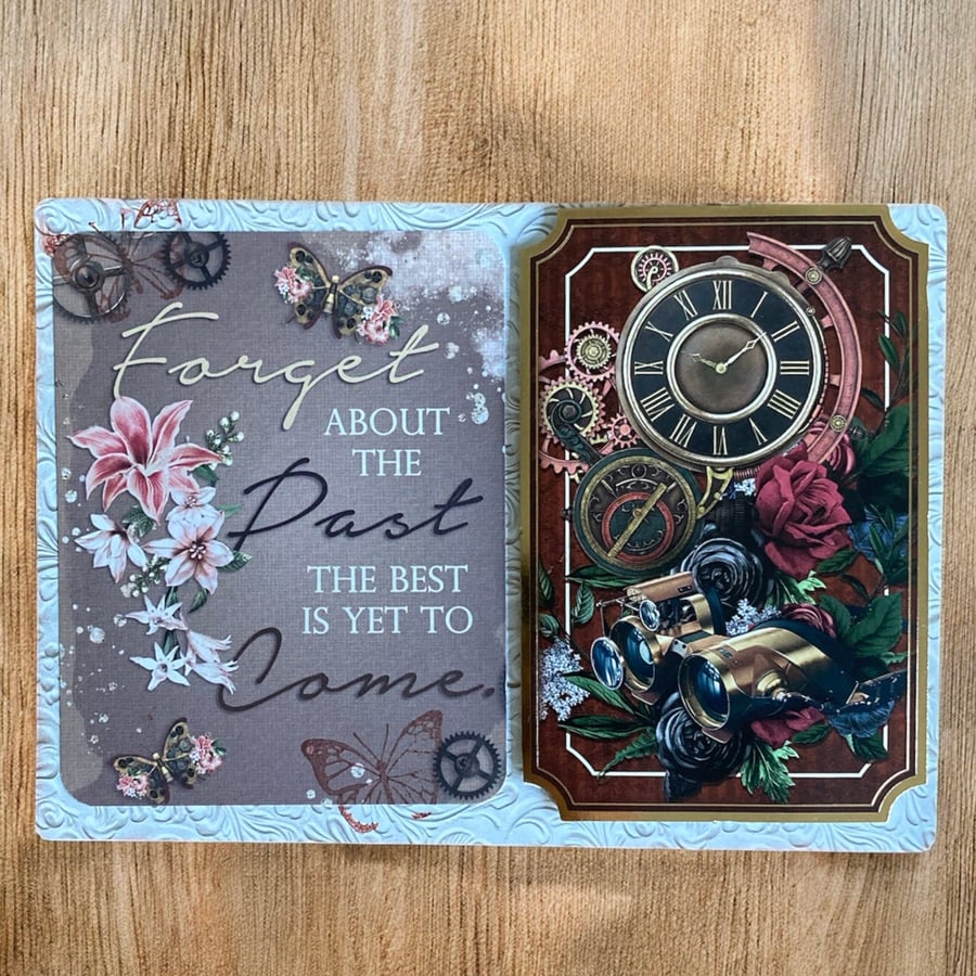 Steampunk Positivity Postcard – “Forget About the Past, The Best Is Yet to Come”