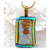 Emerald Amber Patchwork Dichroic Glass Pendant 213 gold plated chain