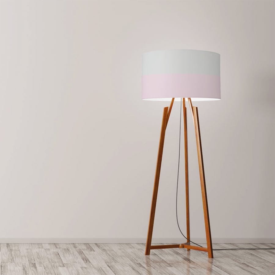 Pastel lines, light grey and pale pink Drum Lampshade, Diameter 45 cm (18")