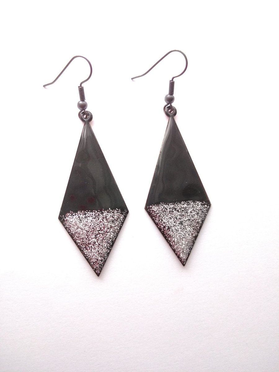 Black and silver Glitter Kite Earrings 