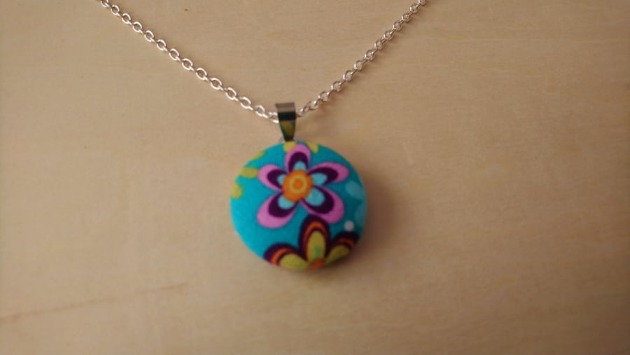 29mm Floral Fabric Covered Button Pendant 