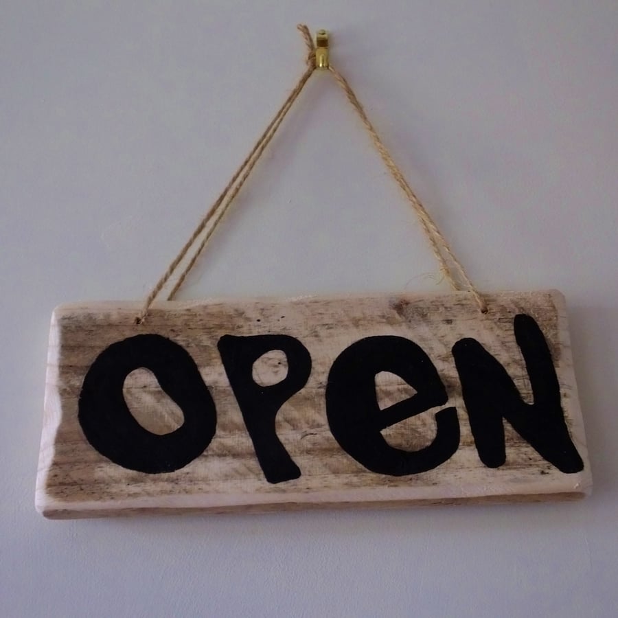 SHOP DOOR SIGN OPEN & CLOSED LETTERS PAINTED ONTO CORNISH DRIFTWOOD 