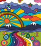 077 - Psychedelic Retro Rainbow Landscape & Sunrise - Cross Stitch Pattern - Image 1