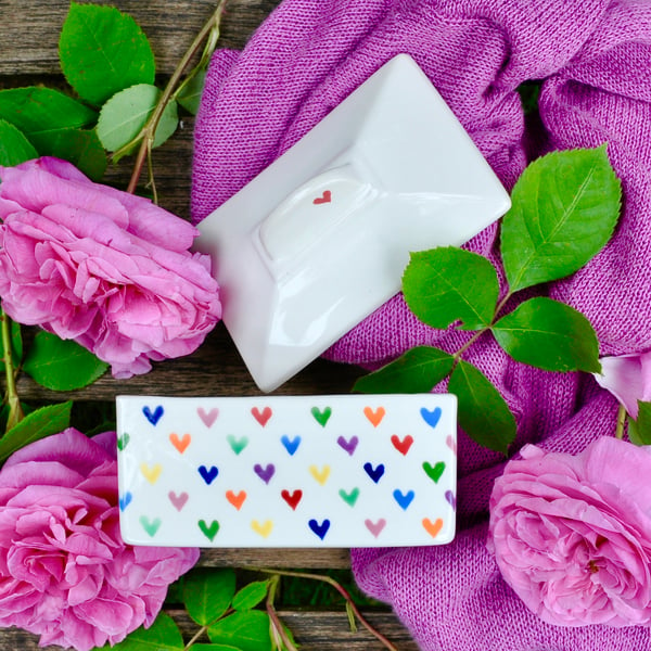 Love Hearts Butter Dish - Hand Painted