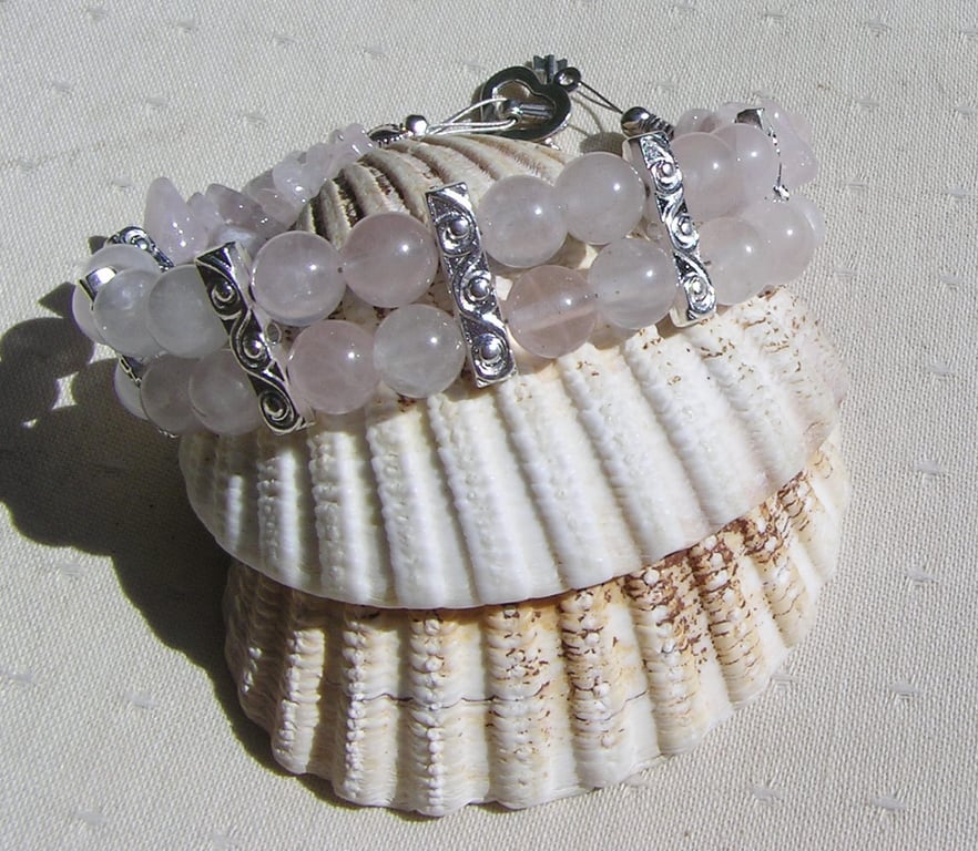 Rose Quartz Gemstone Beaded Chakra Bracelet "Rose Blush" 