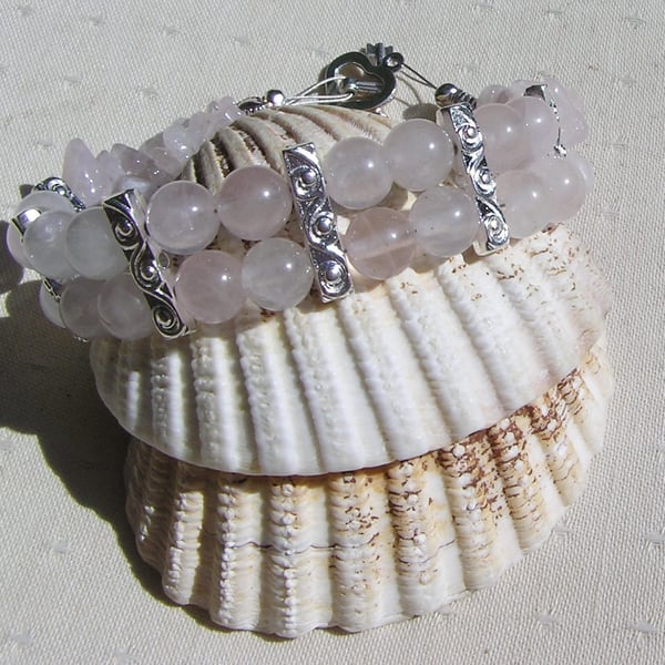 Rose Quartz Gemstone Beaded Chakra Bracelet "Rose Blush" 