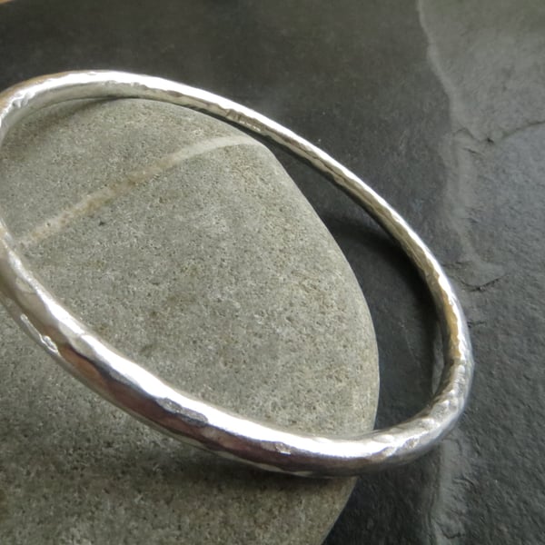 Heavy sterling silver bangle with lightly textu... - Folksy