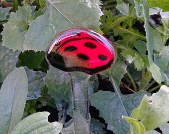 Fused Glass Ladybird Garden Stake, Garden Decorations