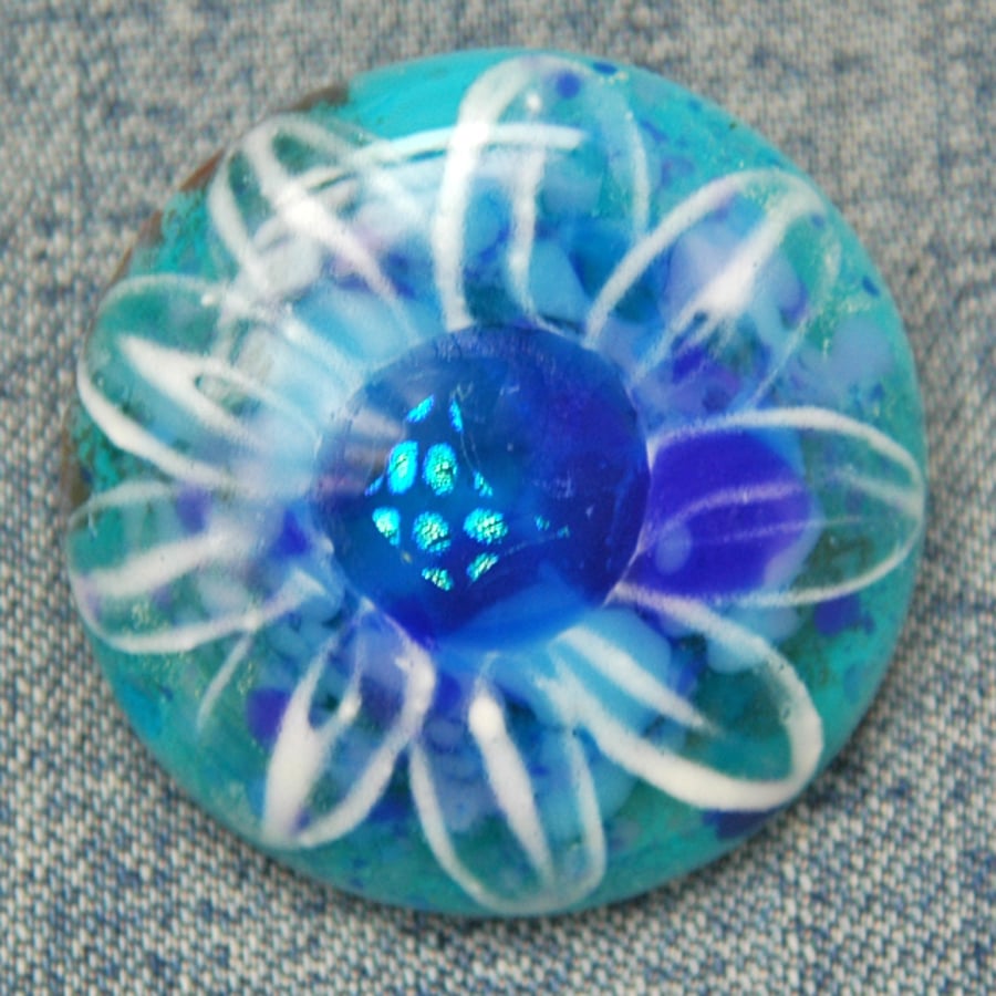 Fused Glass Blue Flower Brooch