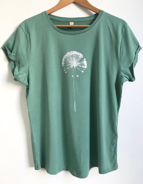 Allium Womens organic cotton rolled short sleeve sage green T shirt 