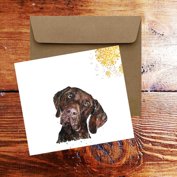 German Shorthaired Pointer Art Square Christmas Card(s) Single Pack of 6.GSP car