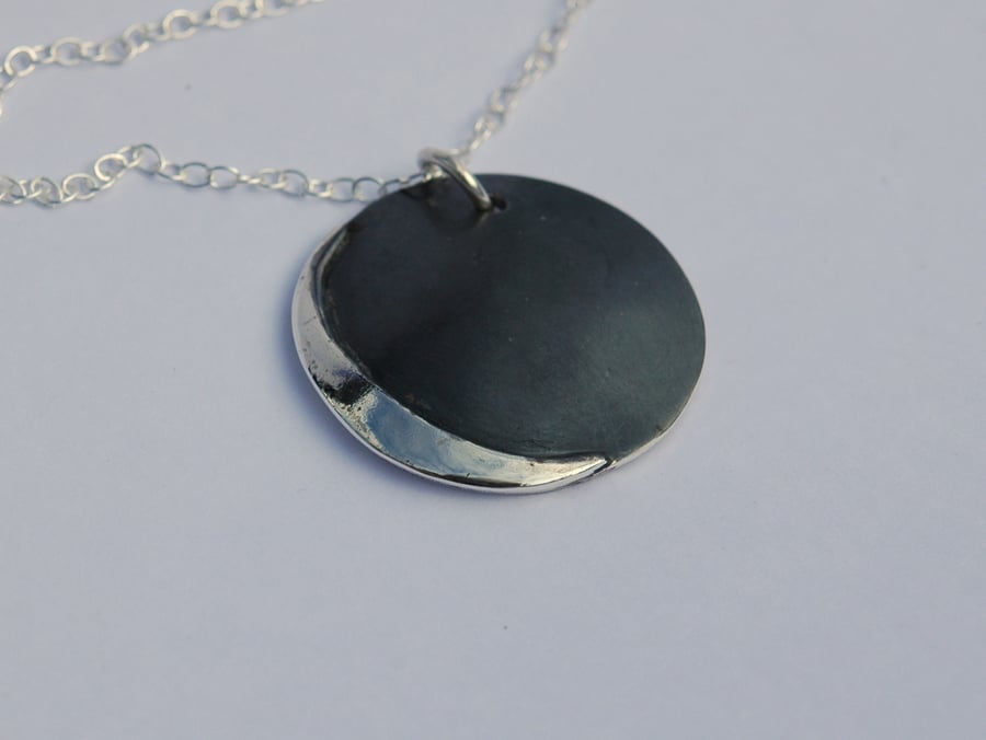 Crescent Moon Pendant in Sterling Silver, Domed and Oxidised, Reversible,  P133