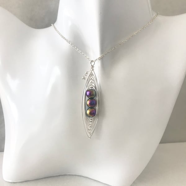 Handmade rainbow pea pod necklace 
